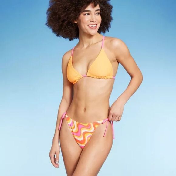 Two Piece Bikini Set Orange/Multi Bottom and Pink Top, XS - Picture 8 of 8